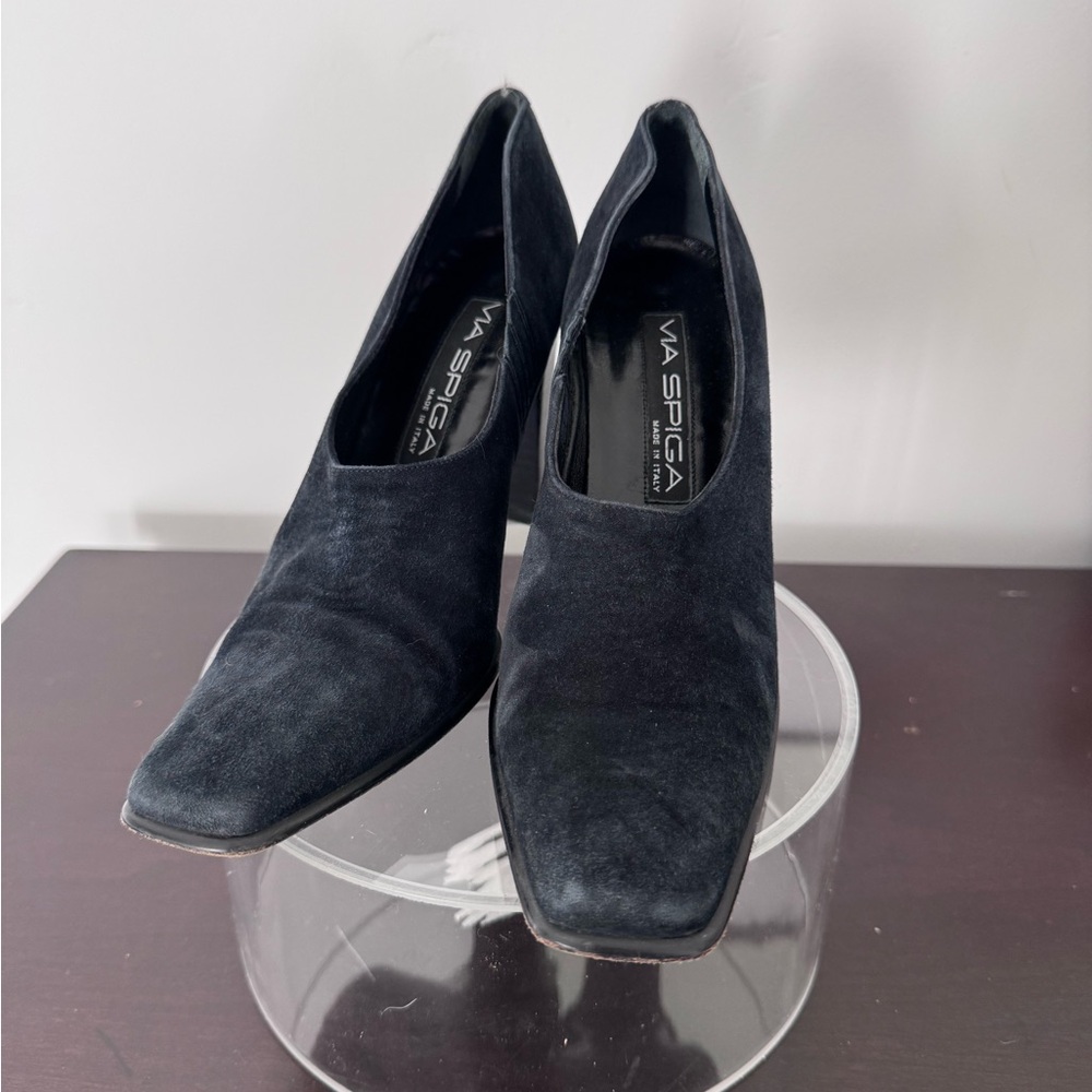 Vintage 90s Via Spiga Square Toe Suede Heels